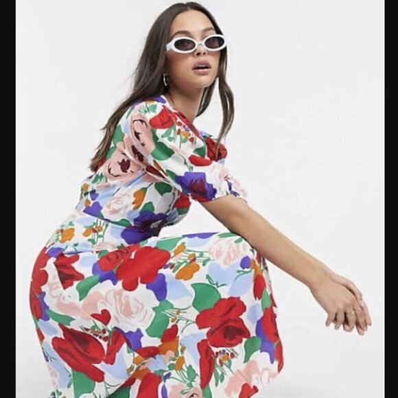 FAITHFULL THE BRAND Vittoria Midi Dress in Anita Floral on white US 6 Medium - Picture 2 of 16